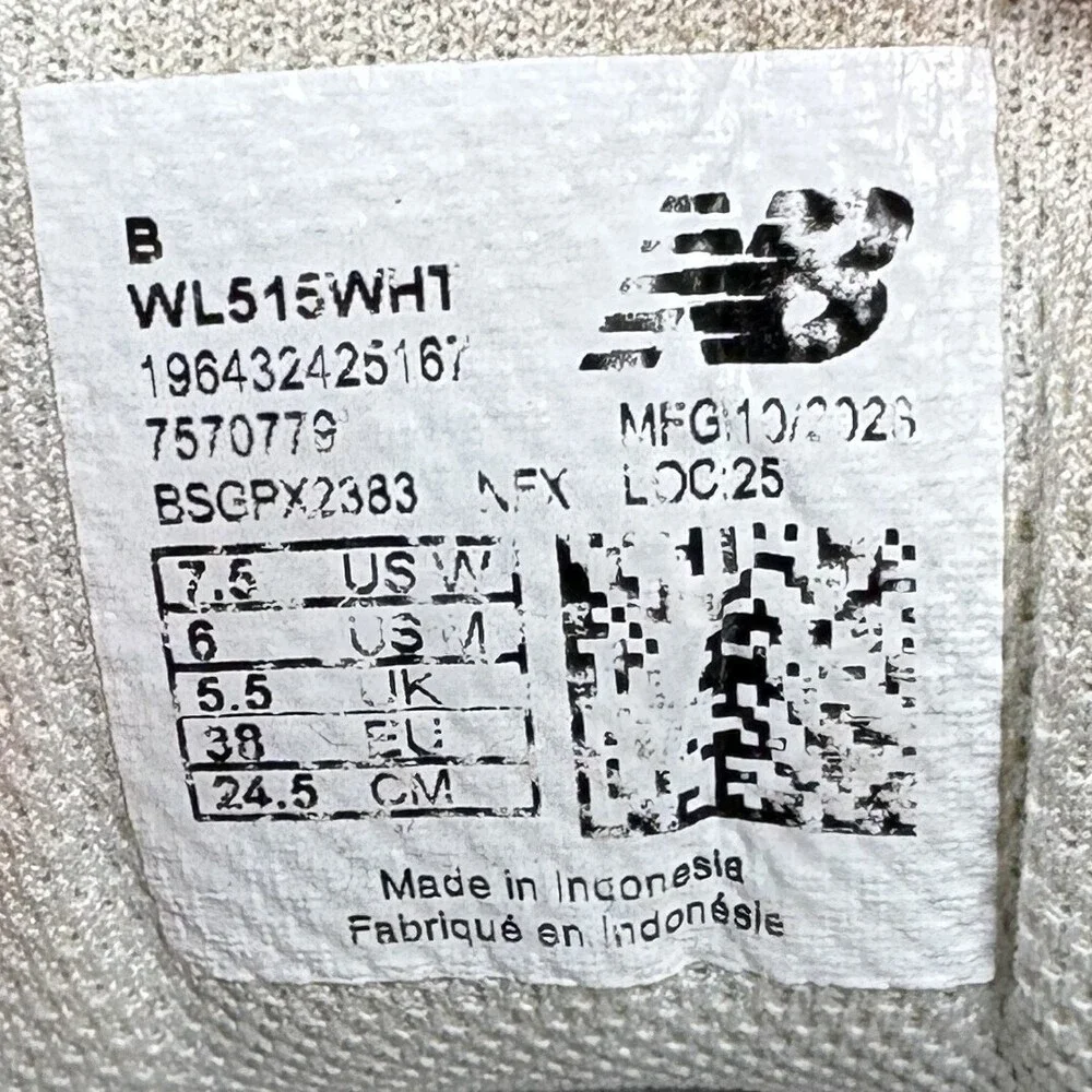 New Balance 515 Suede Gray White Womens US Size 7.5 EUR 38 WL515WHT Sneakers